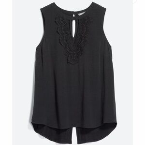 Daniel Rainn Quin Keyhole Crochet Blouse Black Sleeveless Lace Detail Top